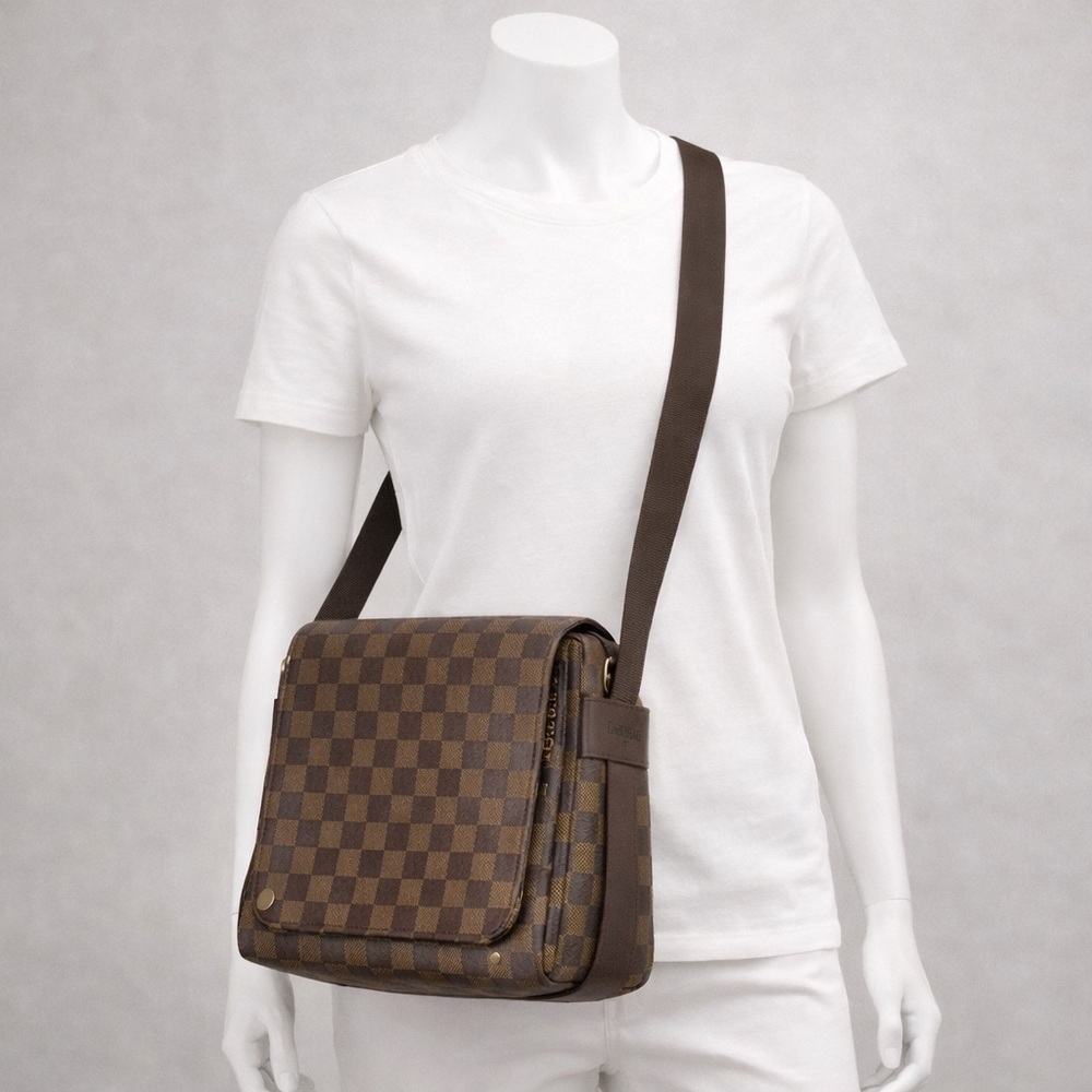 Louis Vuitton Brown Checkered Crossbody Bag-COA included. Full set
